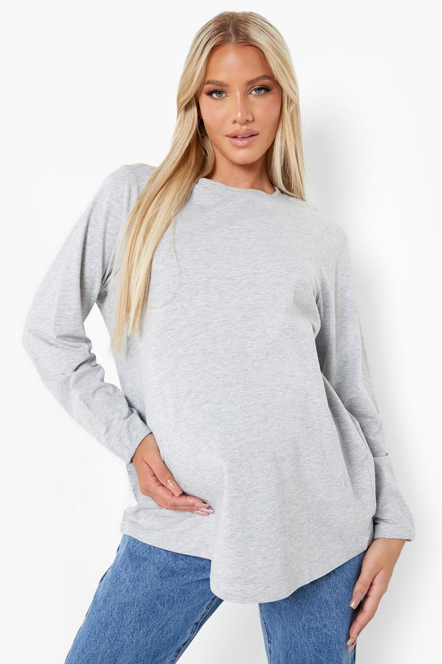 Grey marl grå Maternity Long Sleeve Oversized T-shirt image number 1