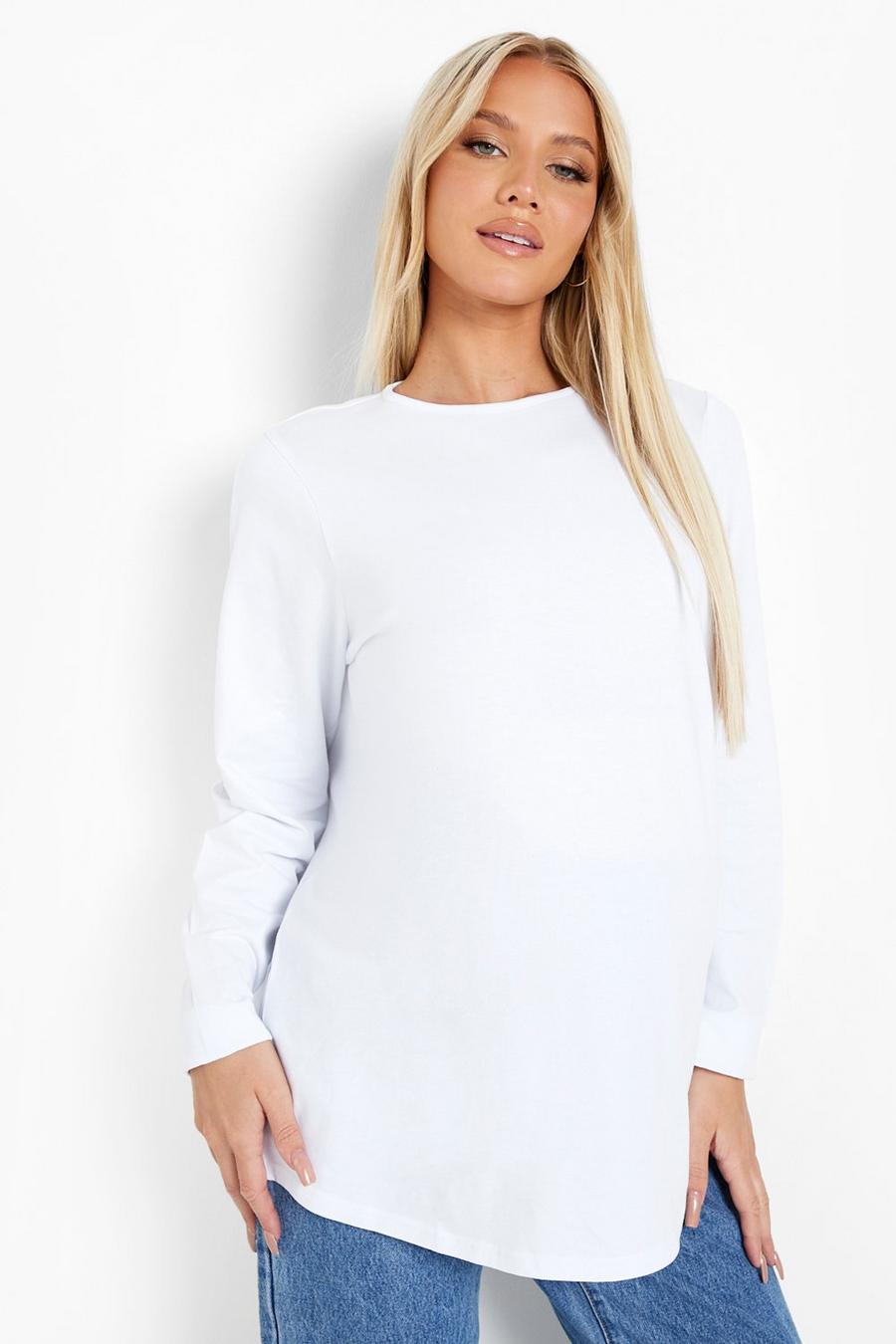 White Maternity Long Sleeve Oversized T-shirt