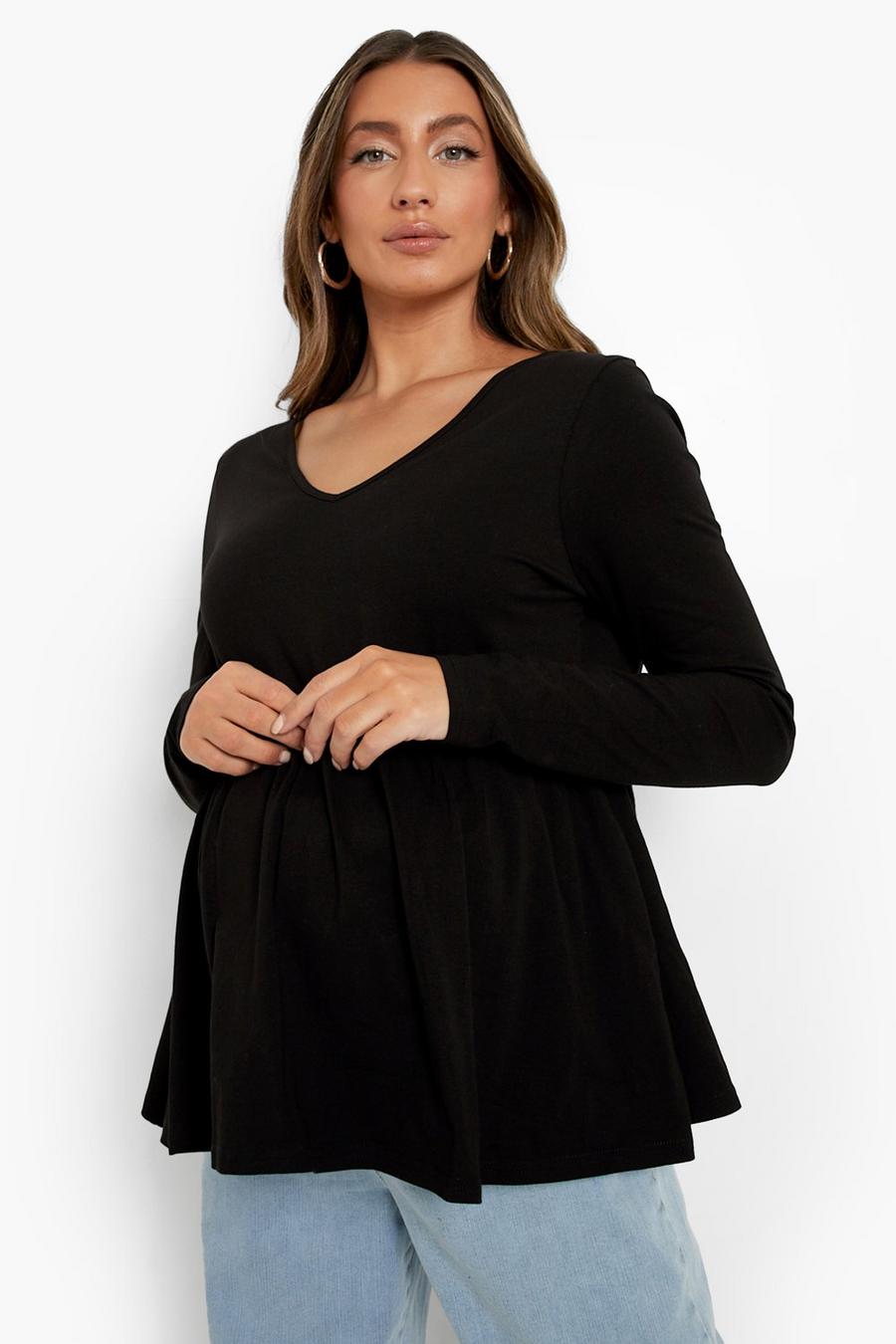 Black svart Mammakläder - Långärmad topp med V-ringning image number 1