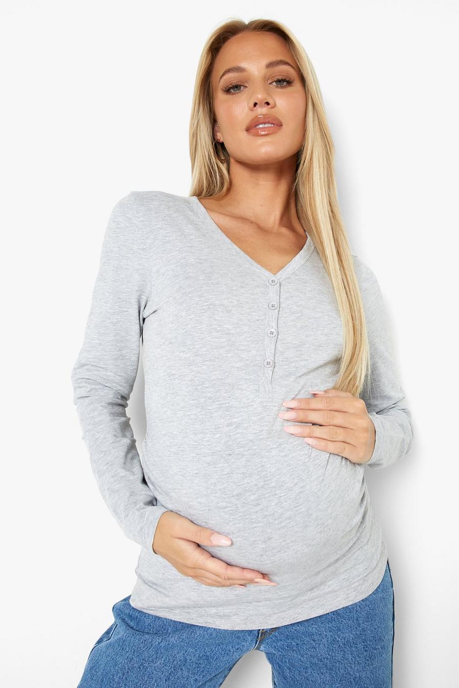 Grey marl Maternity Nursing Button Front Top image number 1