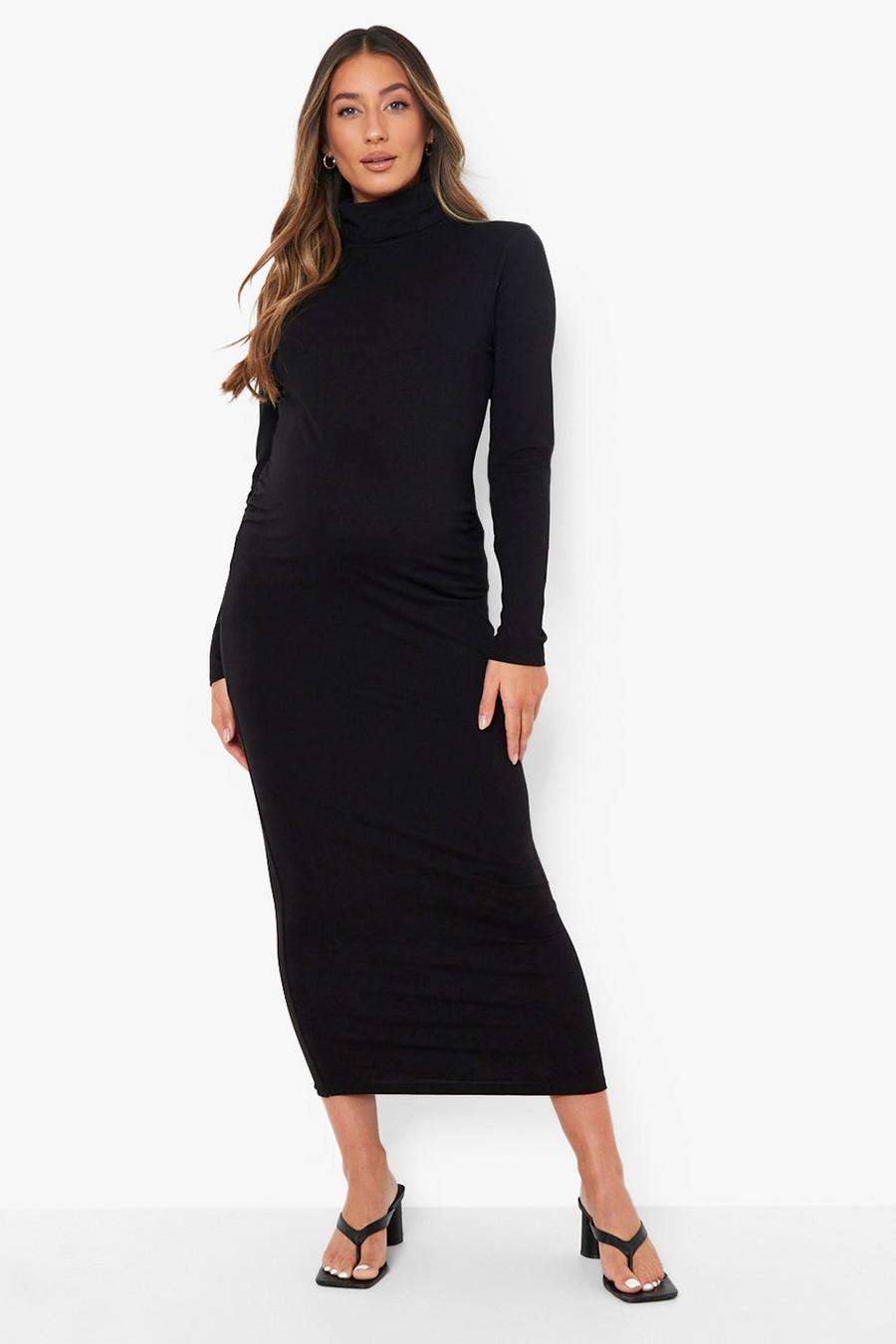 Black Maternity Roll Neck Midaxi Dress image number 1