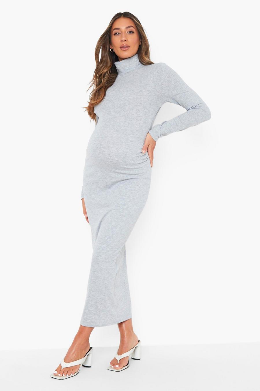 Grey marl Maternity Roll Neck Midaxi Dress