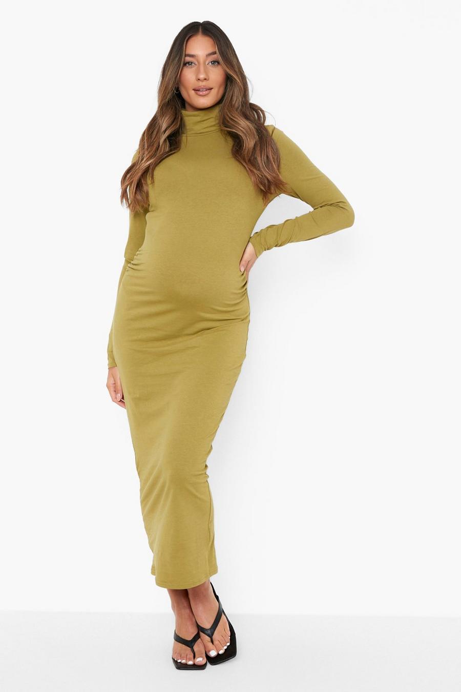 Khaki Maternity Roll Neck Midaxi Dress image number 1
