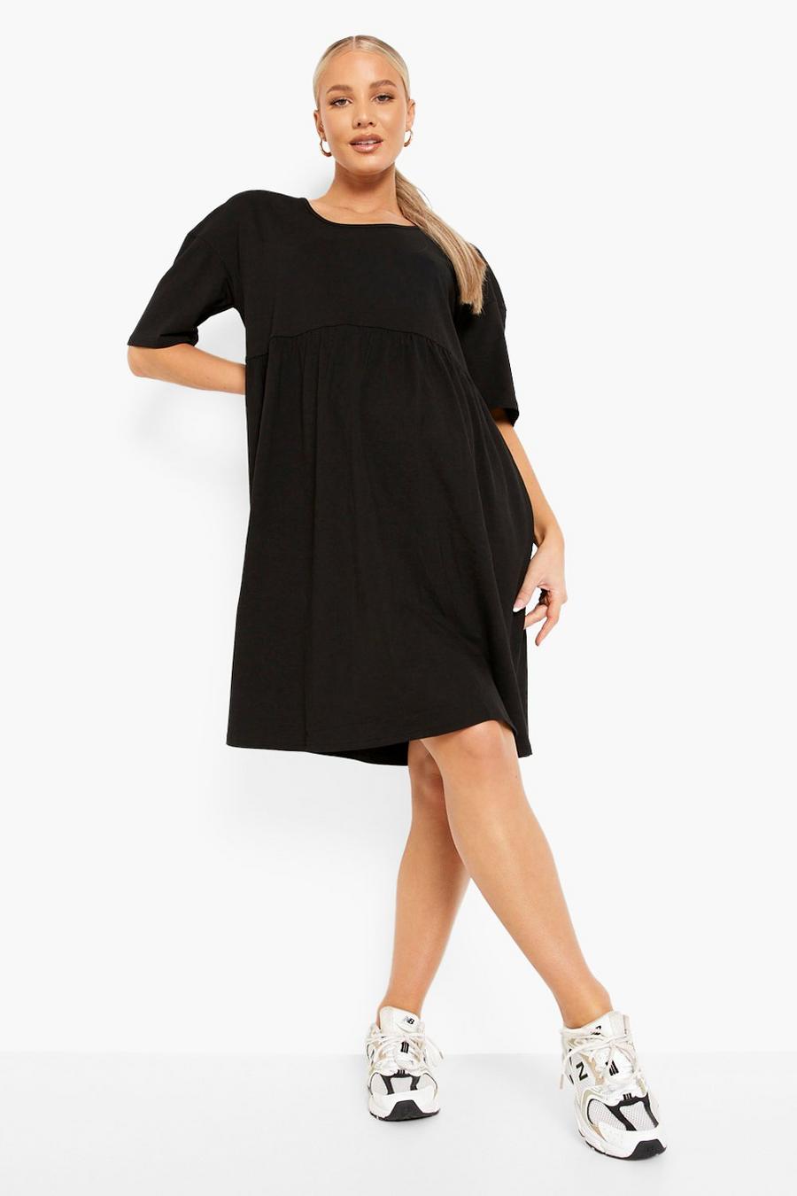 Black Maternity Drop Shoulder Oversized Smock Dress image number 1