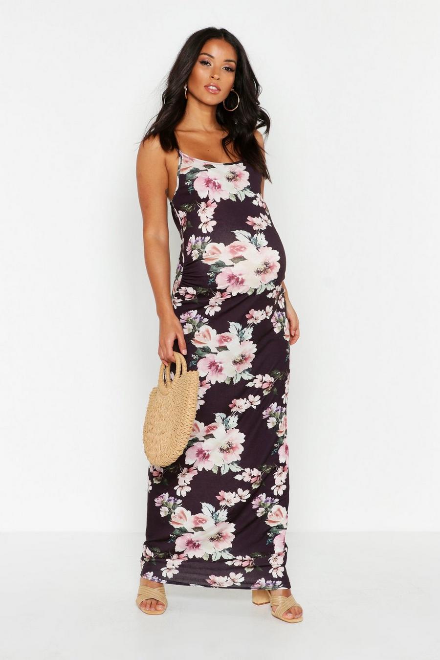 Black Maternity  Floral Maxi Dress image number 1