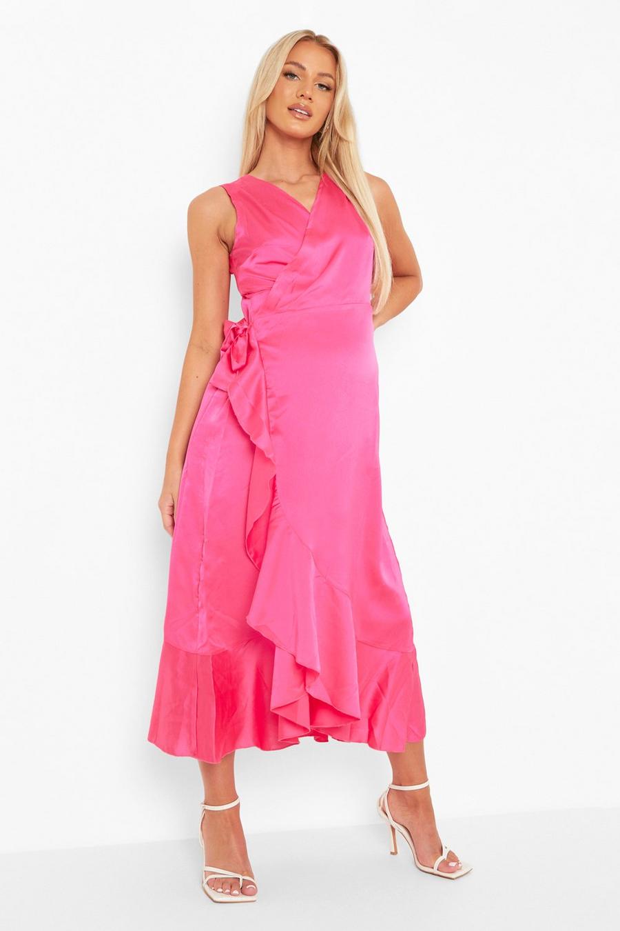 Pink Maternity Satin Ruffle Wrap Midaxi Dress image number 1