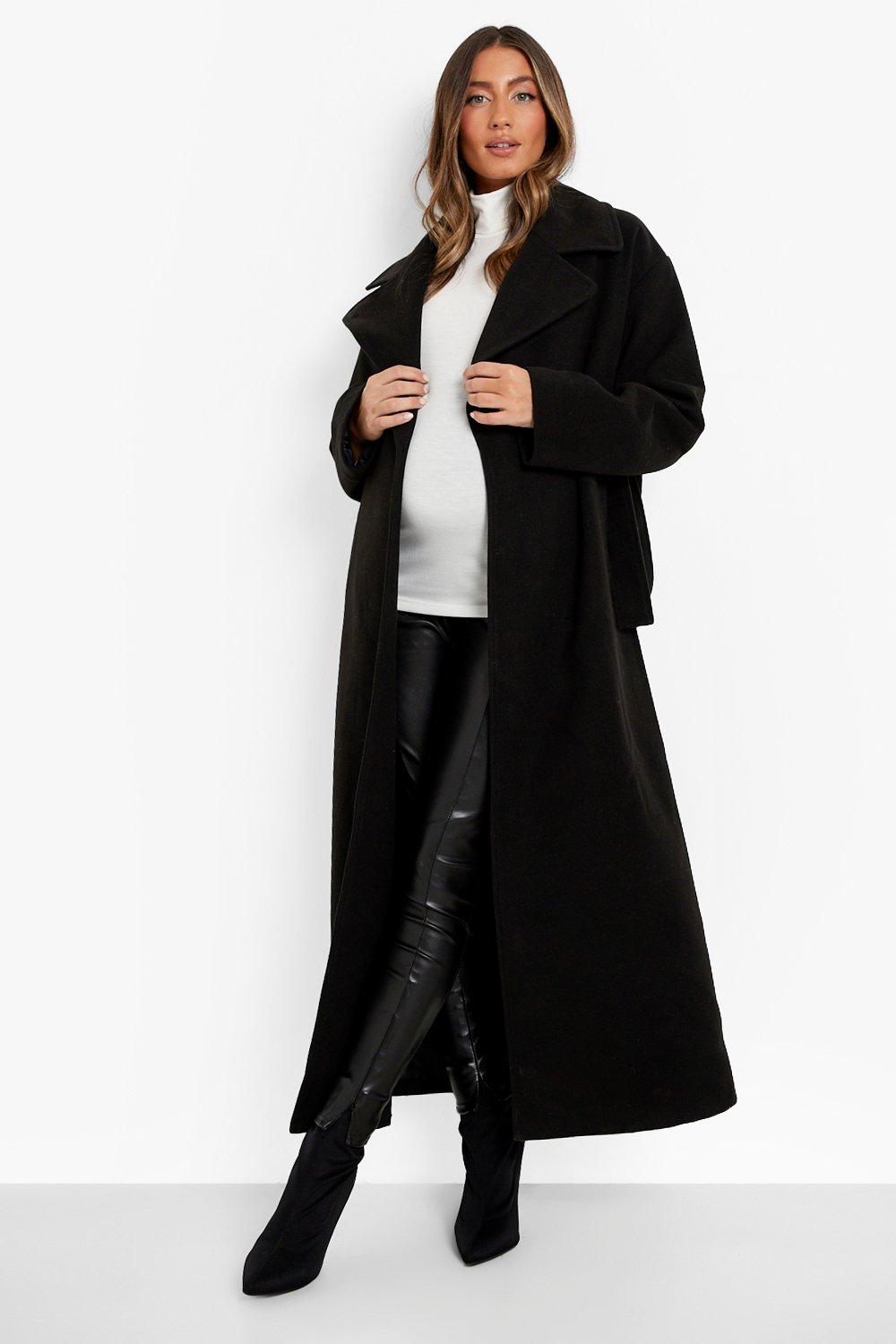 Maternity Wool Look Belted Coat boohoo UK