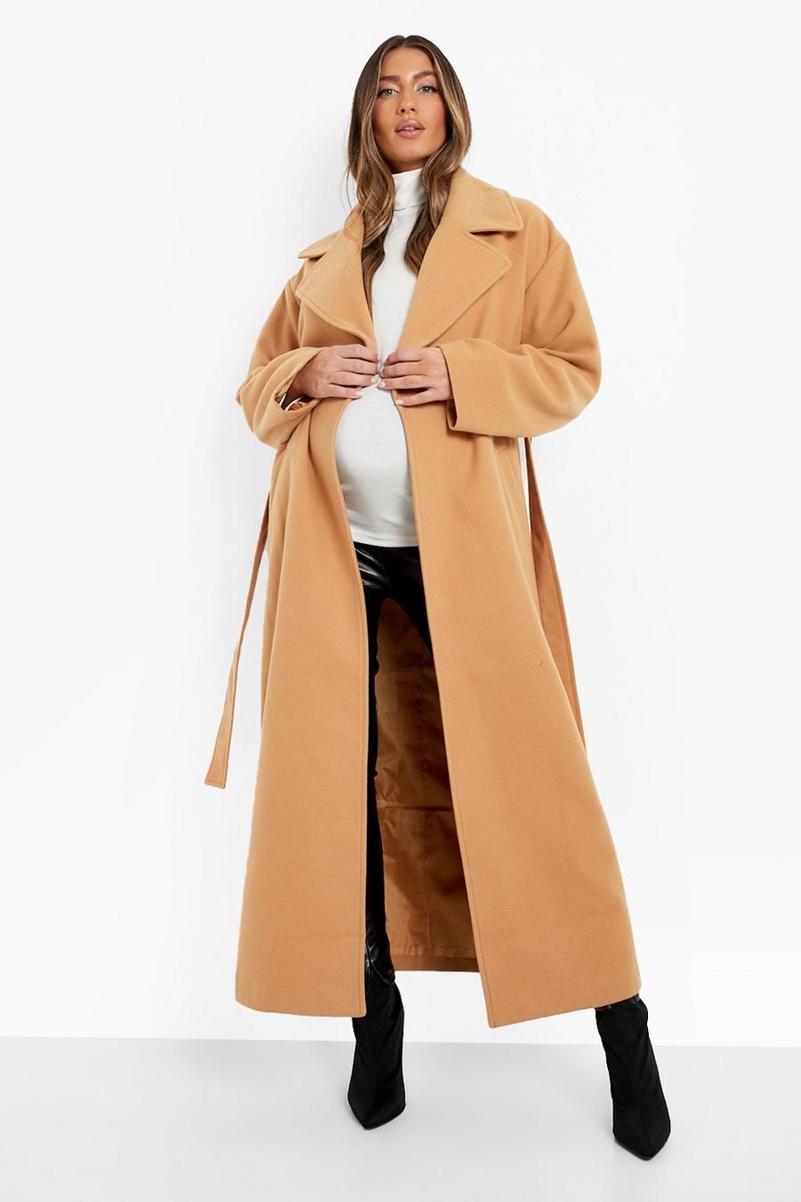 Camel Maternity Wool Look Belted Coat image number 1