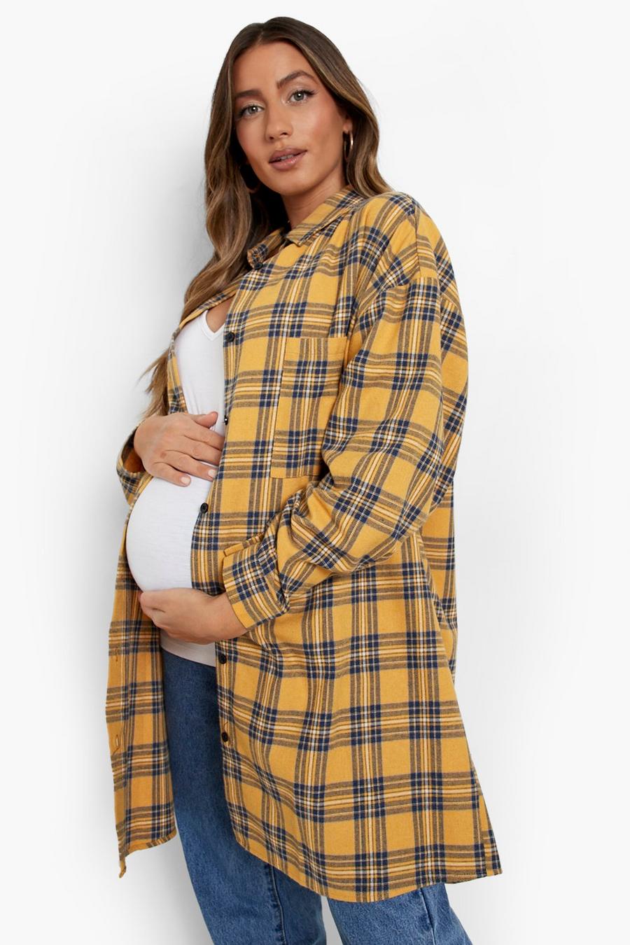 Mustard Maternity Oversized Flannel Shirt image number 1