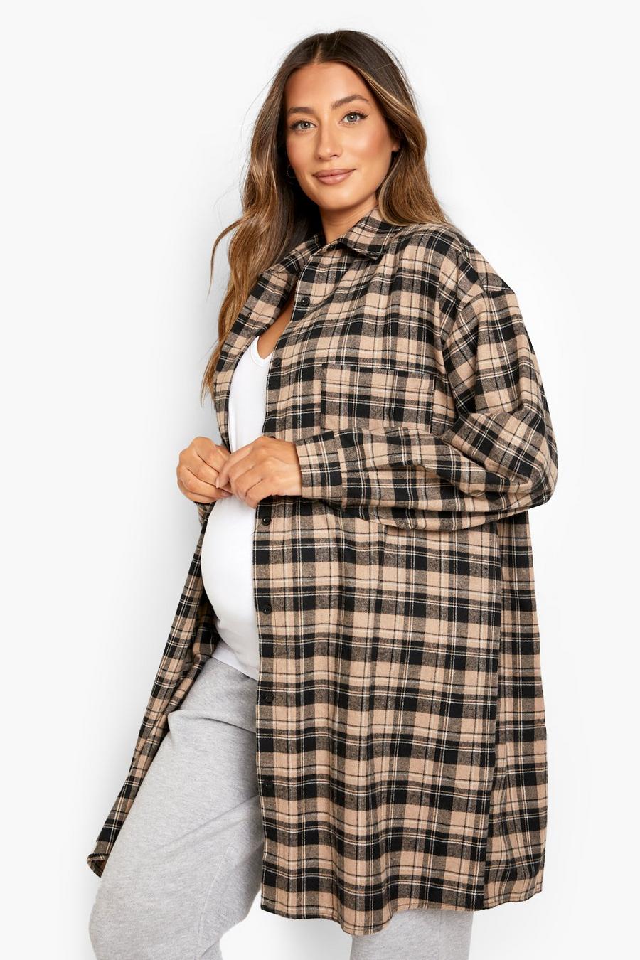 Black Maternity Oversized Flannel Shirt image number 1