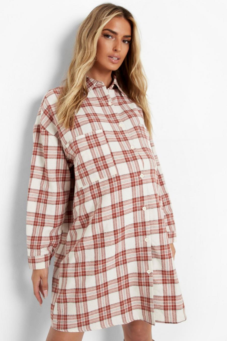 Cream Maternity Oversized Flannel Shirt image number 1