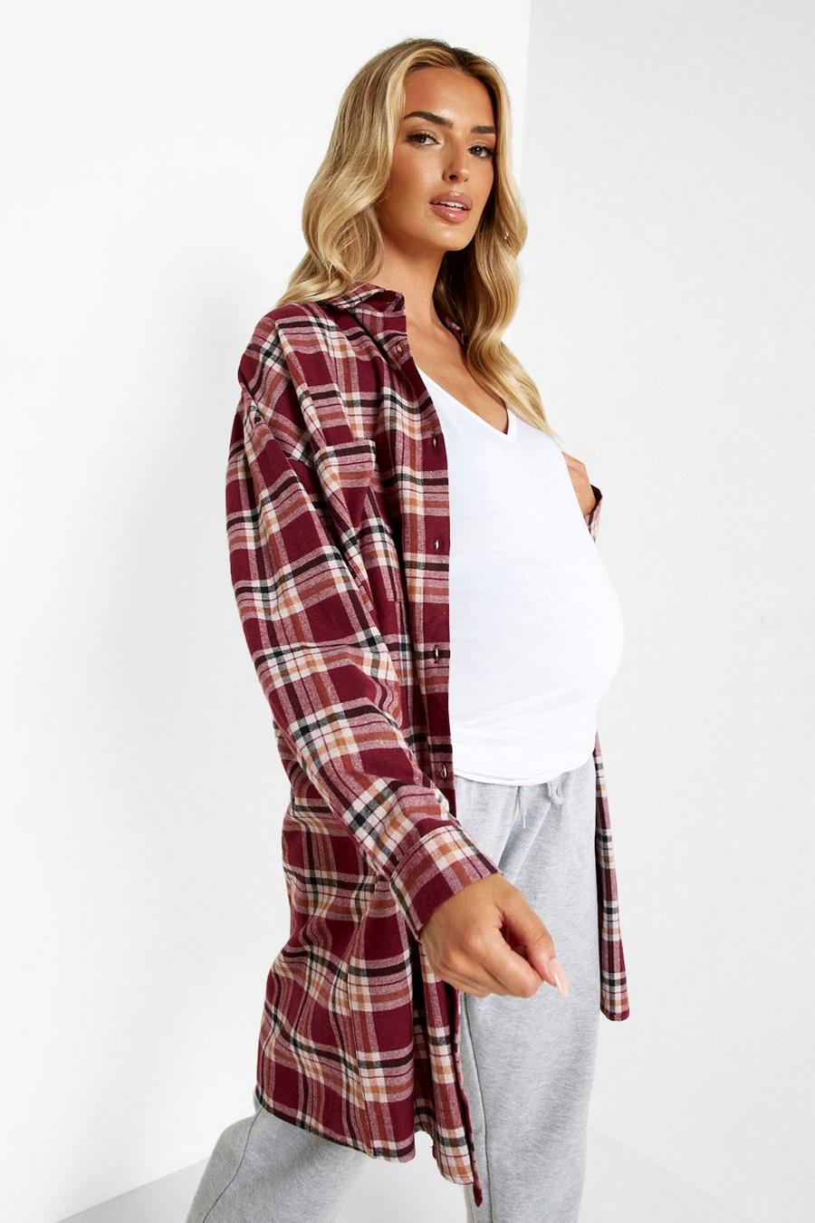 Berry Maternity Oversized Check Shirt image number 1