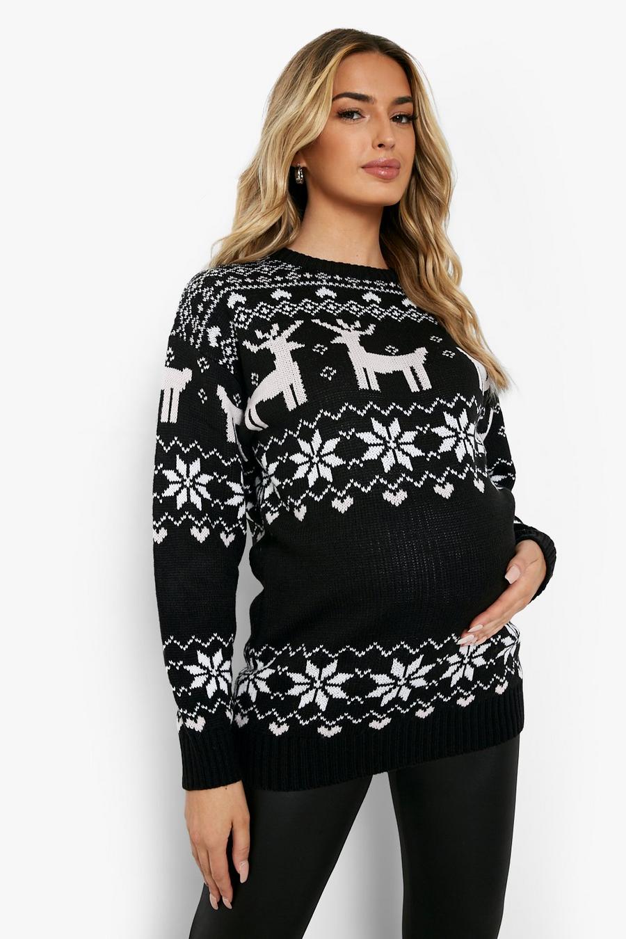 Black Maternity Recycled Fairisle Christmas Sweater image number 1