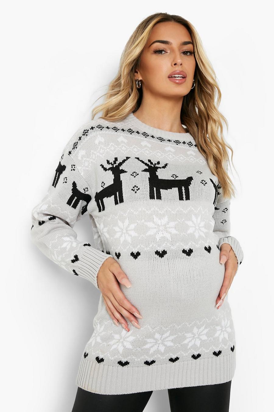 Grey Maternity Recycled Fairisle Christmas Sweater image number 1