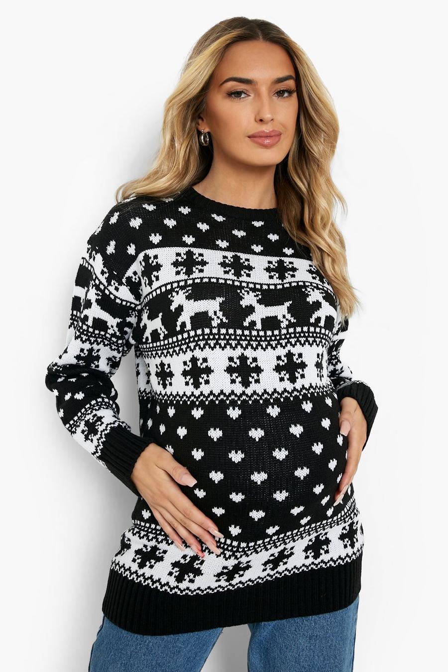 Black Maternity Recycled Fairisle Christmas Sweater