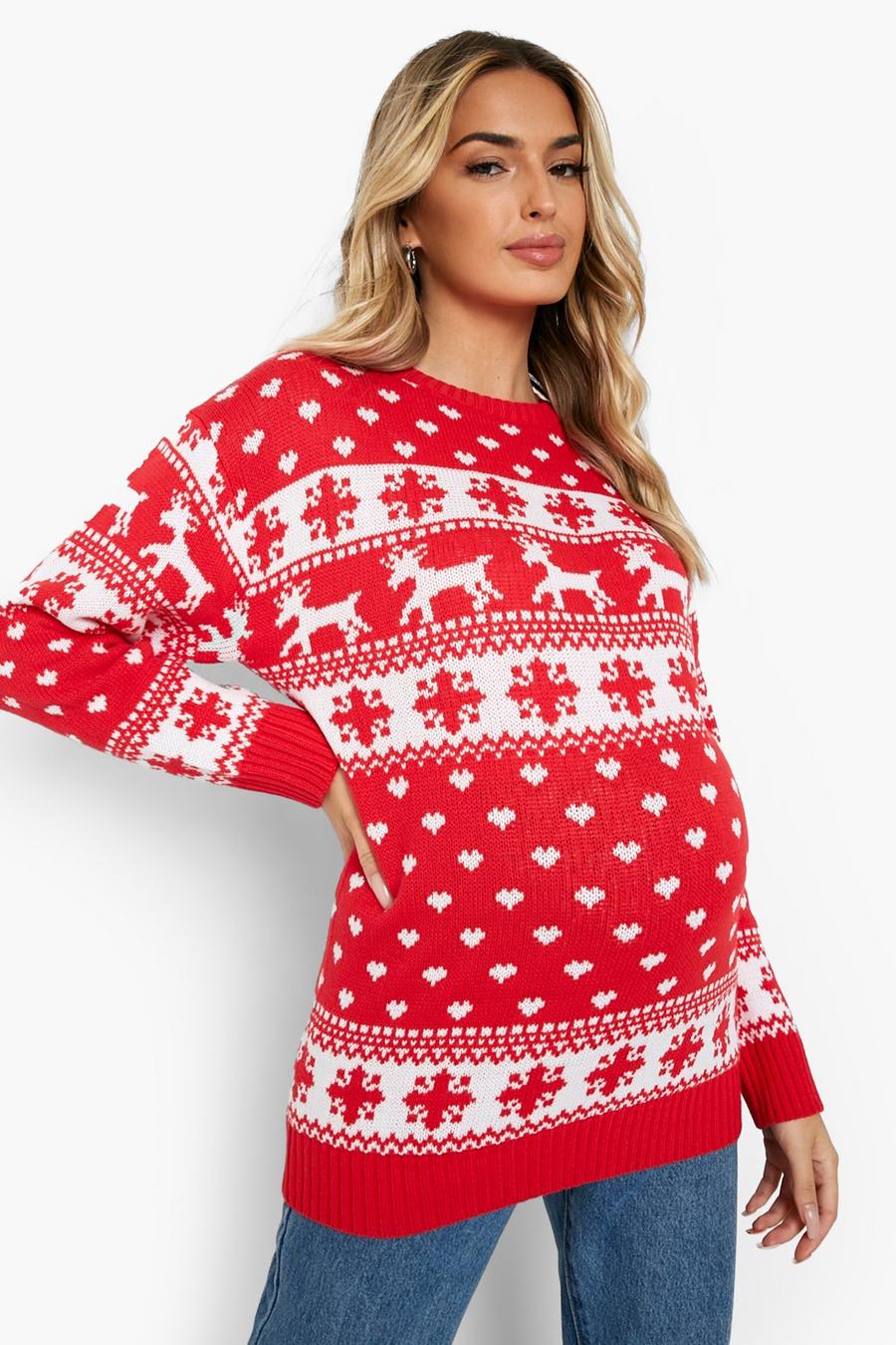 Red rouge Maternity Recycled Fairisle Christmas Jumper