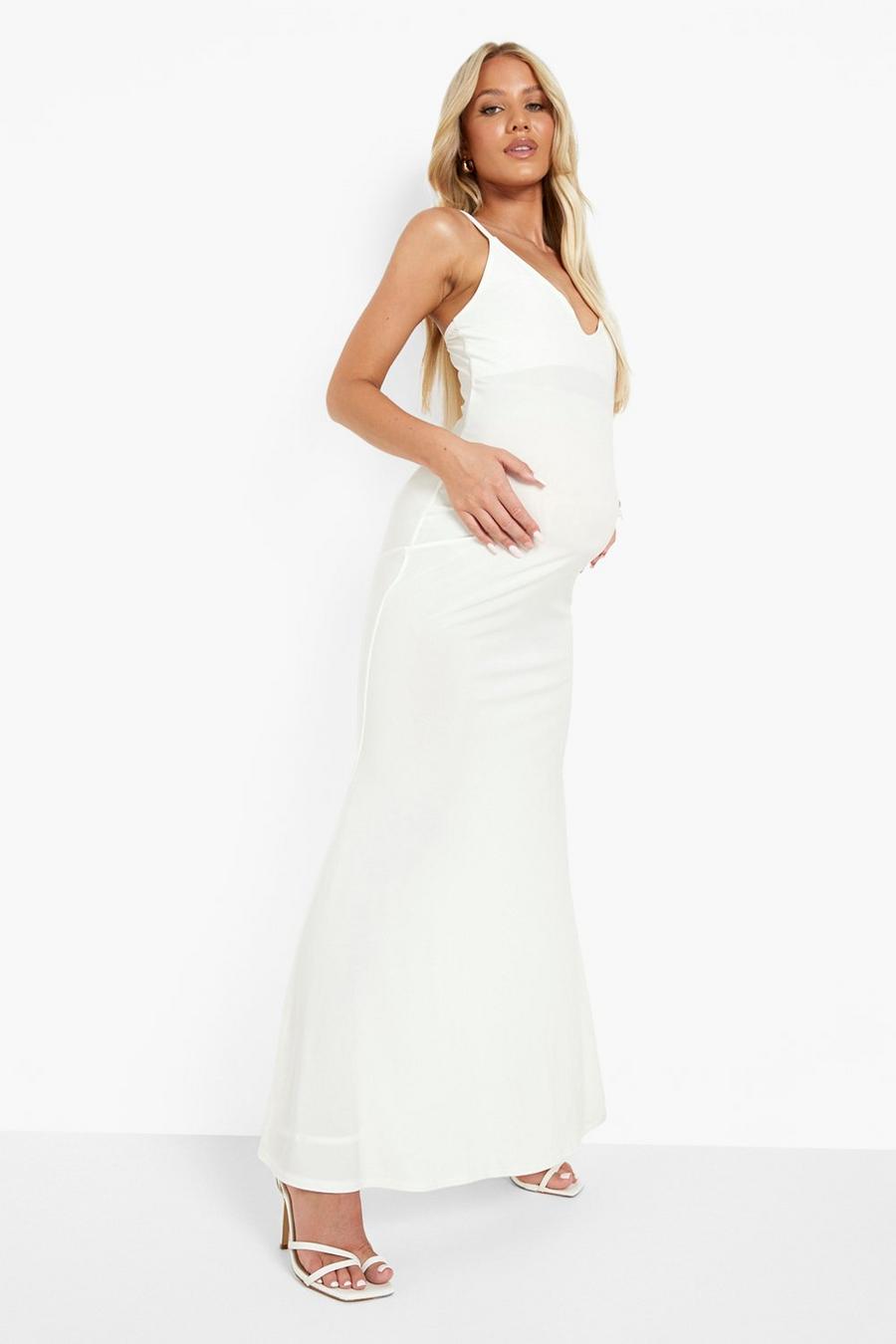 לבן שמלת מקסי עם כתפיות דקות בגזרת זנב דג להיריון image number 1