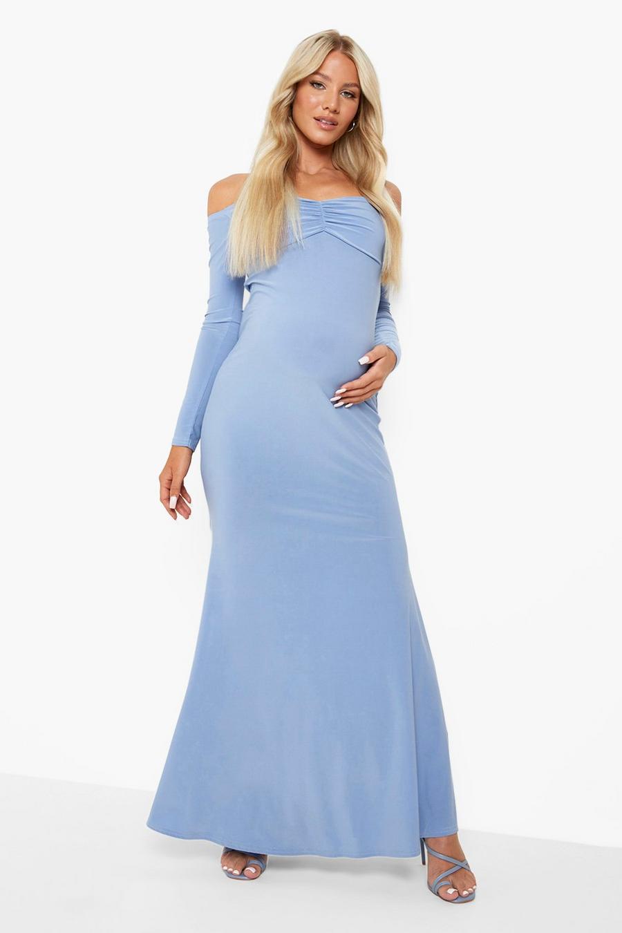 כחול שמיים שמלת מקסי עם מחשוף לב להיריון  image number 1