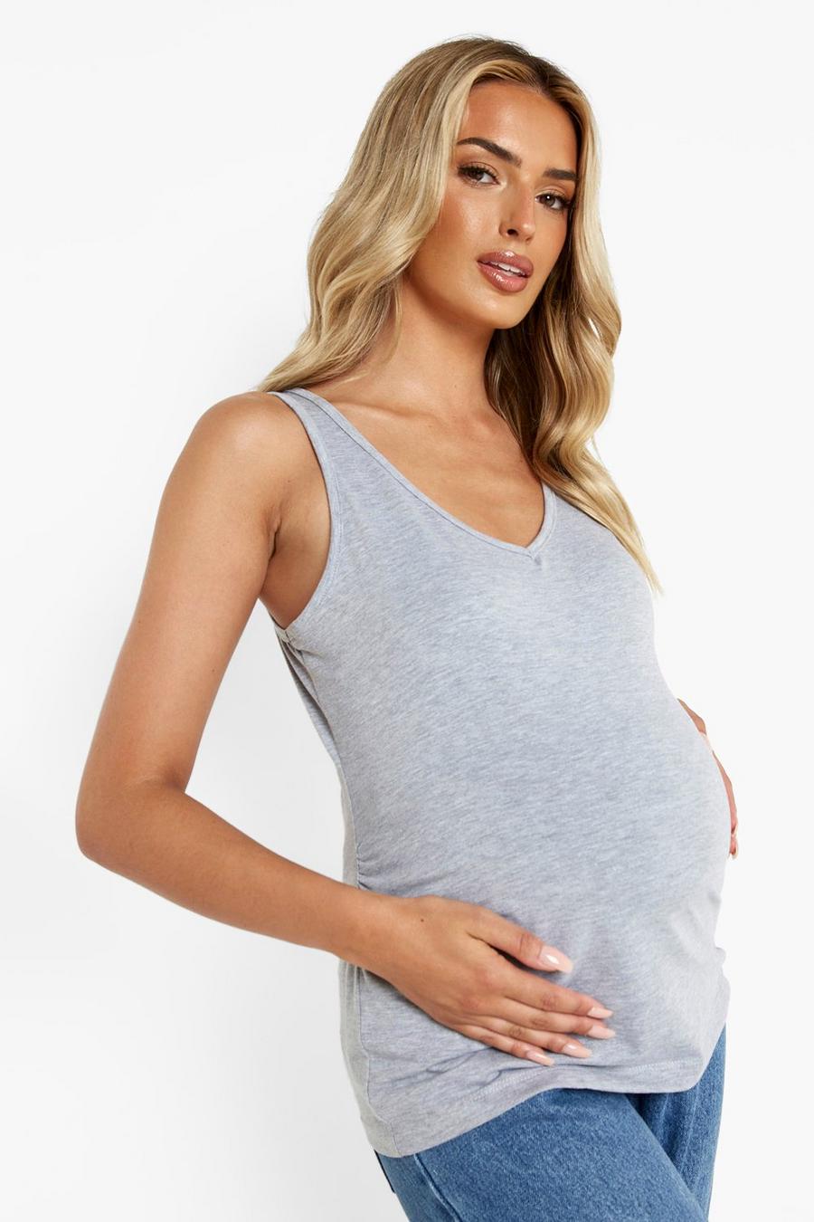 Grey marl Maternity V Neck Wide Strap Jersey Camisole image number 1
