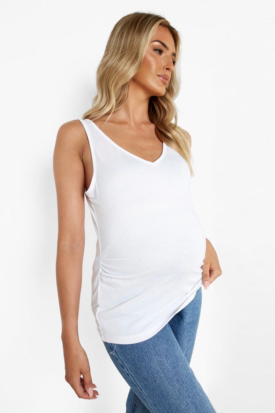 White Maternity V Neck Wide Strap Jersey Cami Top image number 1