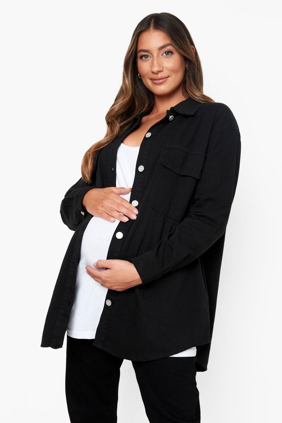 Black Maternity Denim Oversized Shacket image number 1
