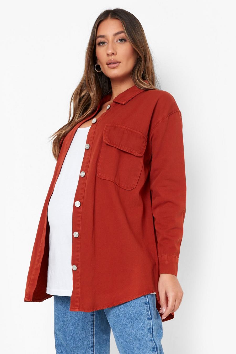Maternité - Veste chemise oversize en jean, Rust image number 1