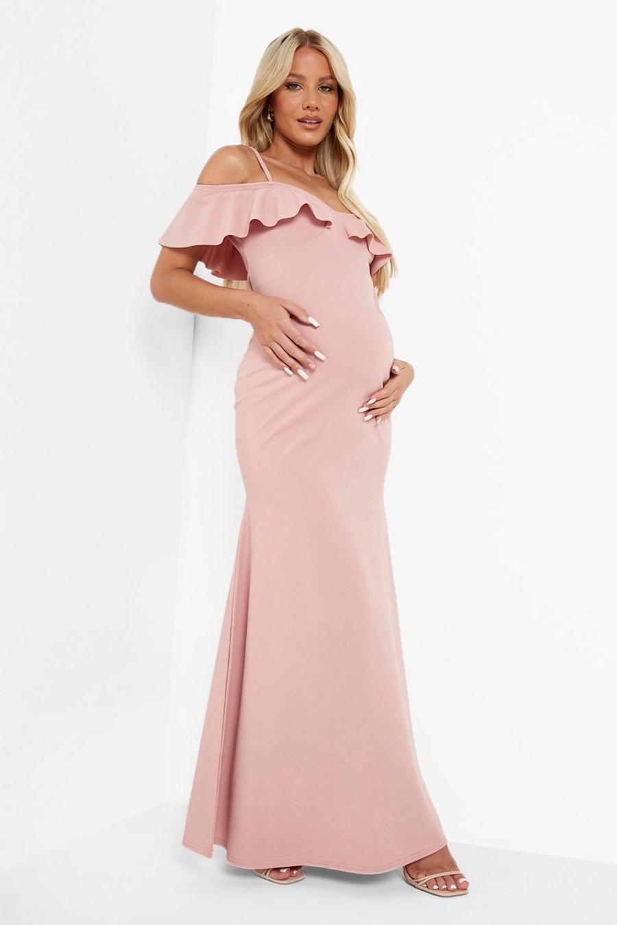 Rose rosa Maternity Cold Shoulder Frill Maxi Dress image number 1