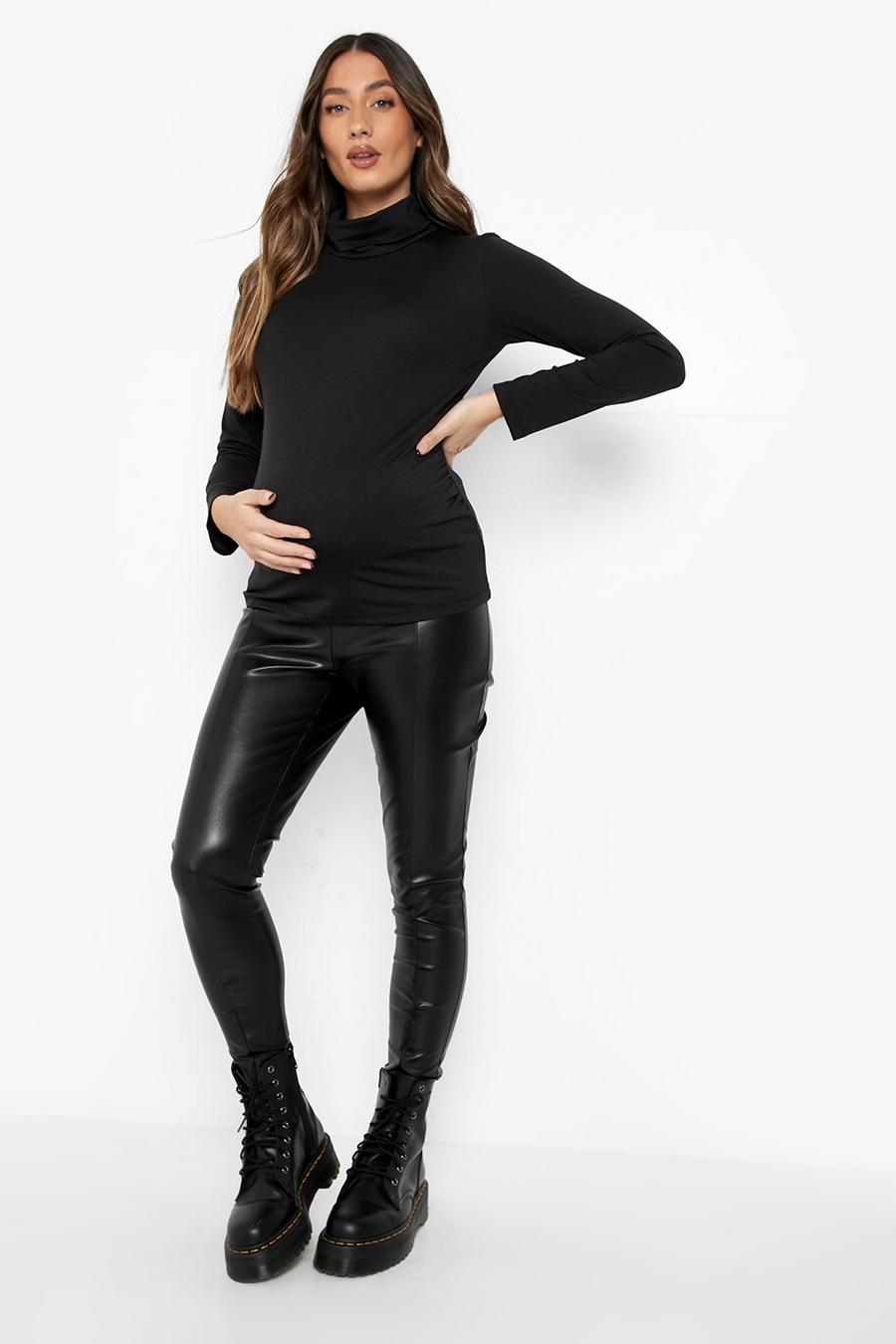 Black Maternity Long Sleeve Roll Neck Top image number 1