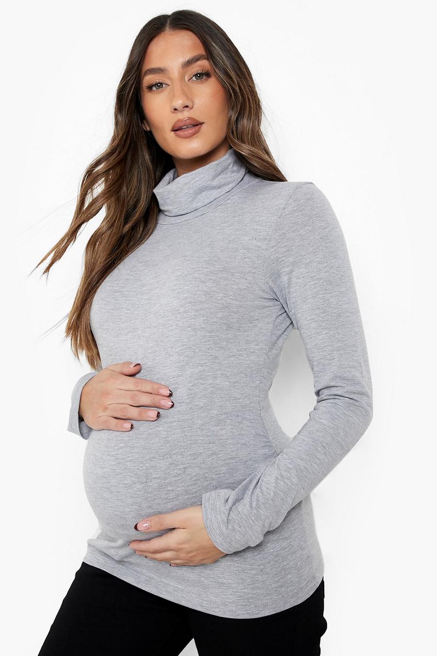 Grey marl Maternity Long Sleeve Roll Neck Top image number 1