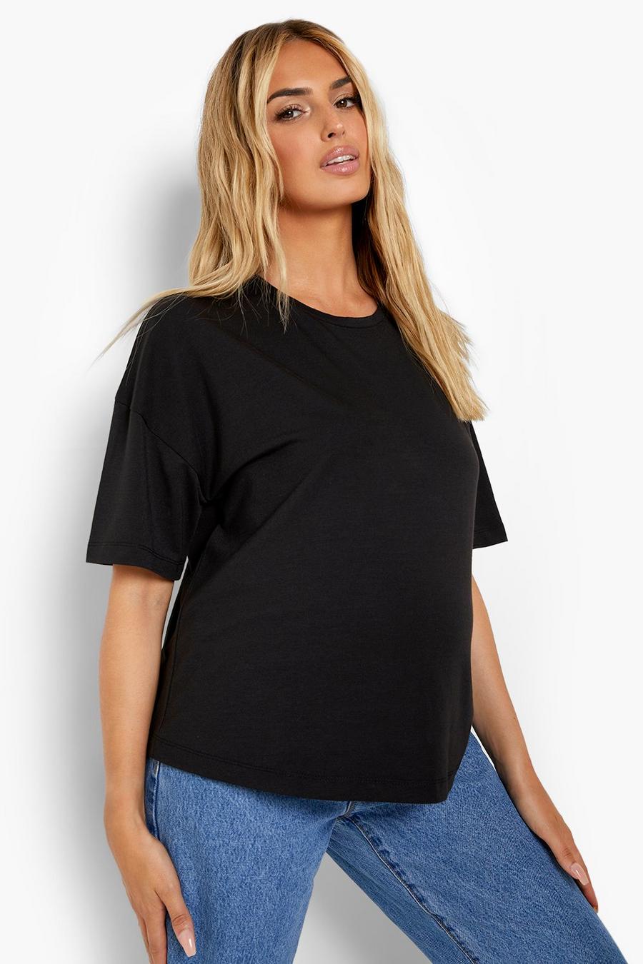 Black Maternity Crew Slouchy T-Shirt image number 1