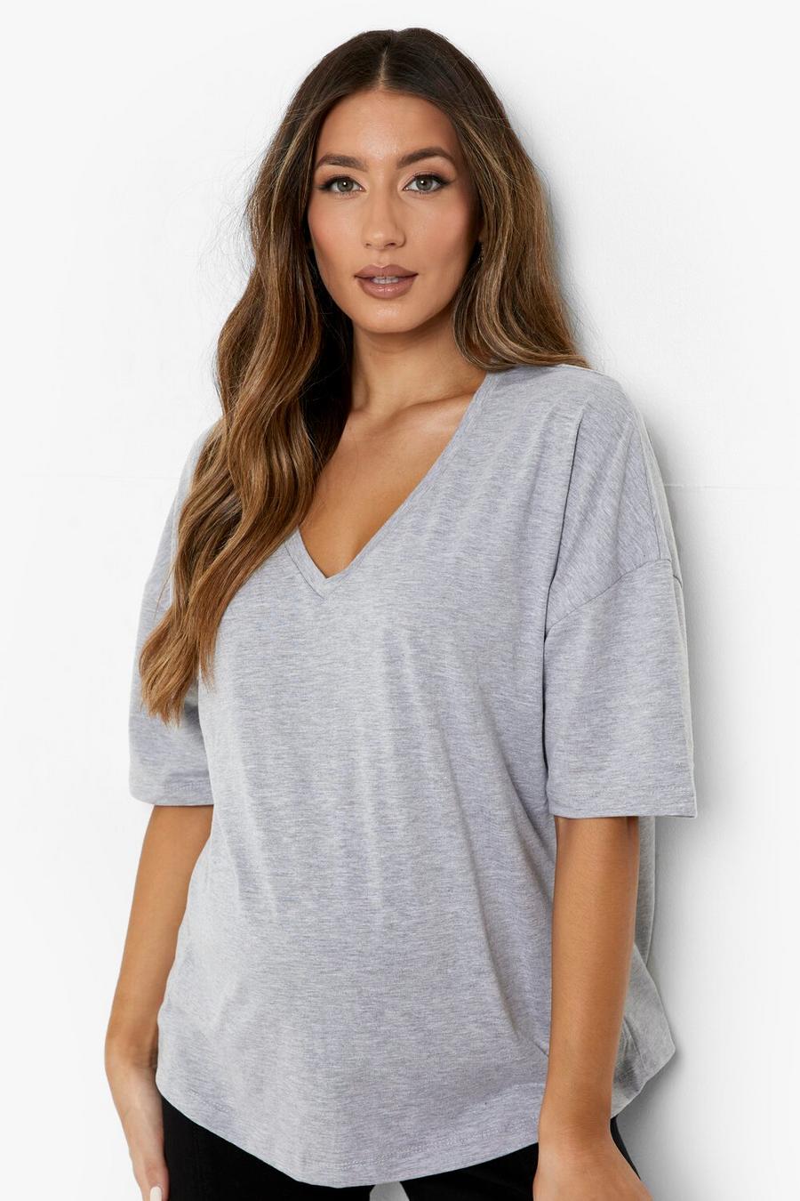 T-shirt Premaman oversize con scollo a V, Grey marl image number 1