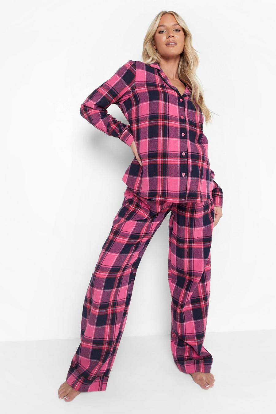 Umstandsmode Kariertes Pyjama-Hosenset aus Flanell, Rosa image number 1