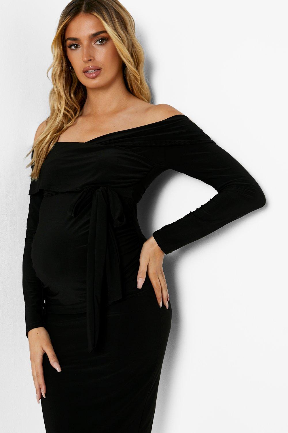 Boohoo black maternity discount dress