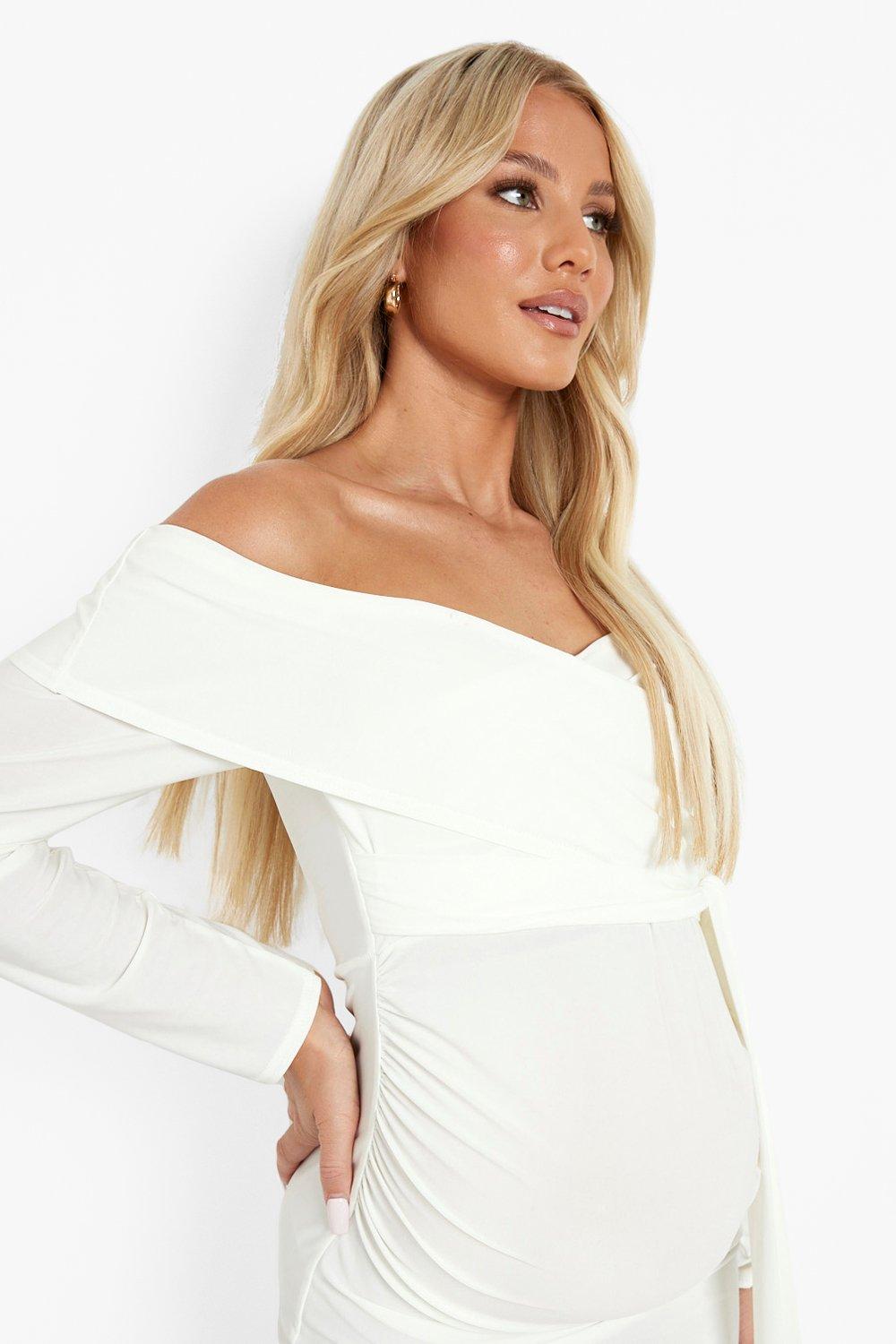 Maternity Long Sleeve Off The Shoulder Midi Dress