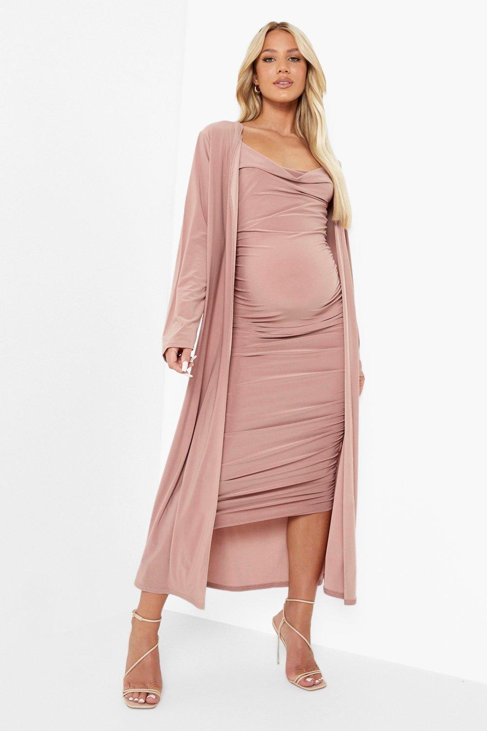 Maternity Strappy Cowl Neck Dress And Duster