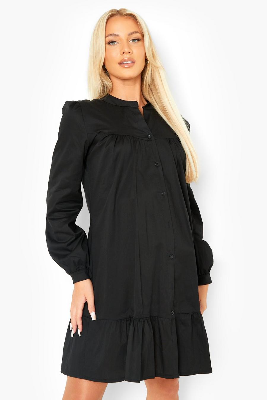 Umstandsmode Baumwoll Smok-Kleid, Black image number 1