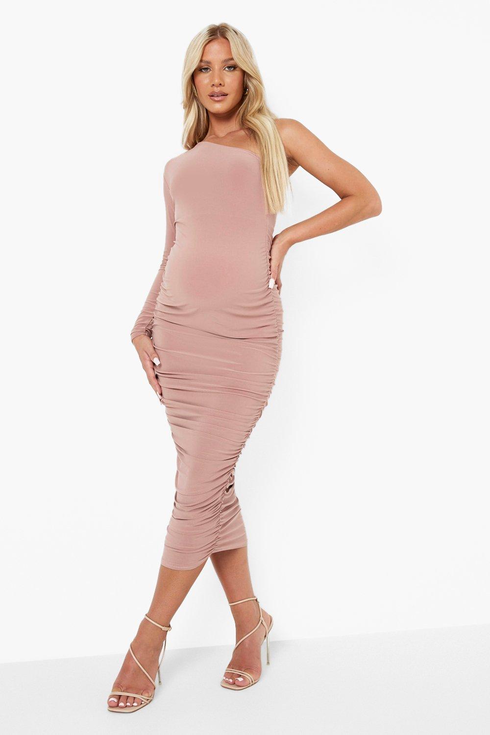 Maternity One Shoulder Ruched Midi Dress