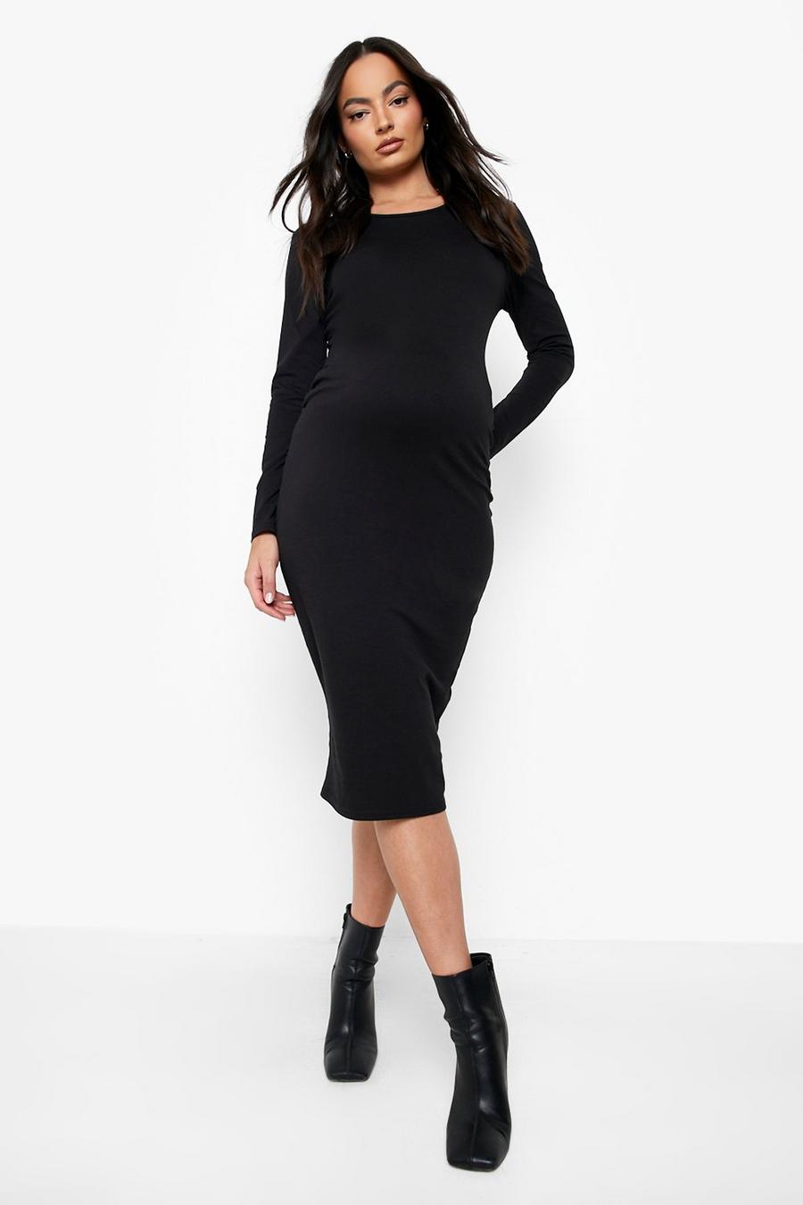 Umstandsmode langärmliges Midi-Bodycon-Kleid, Black schwarz
