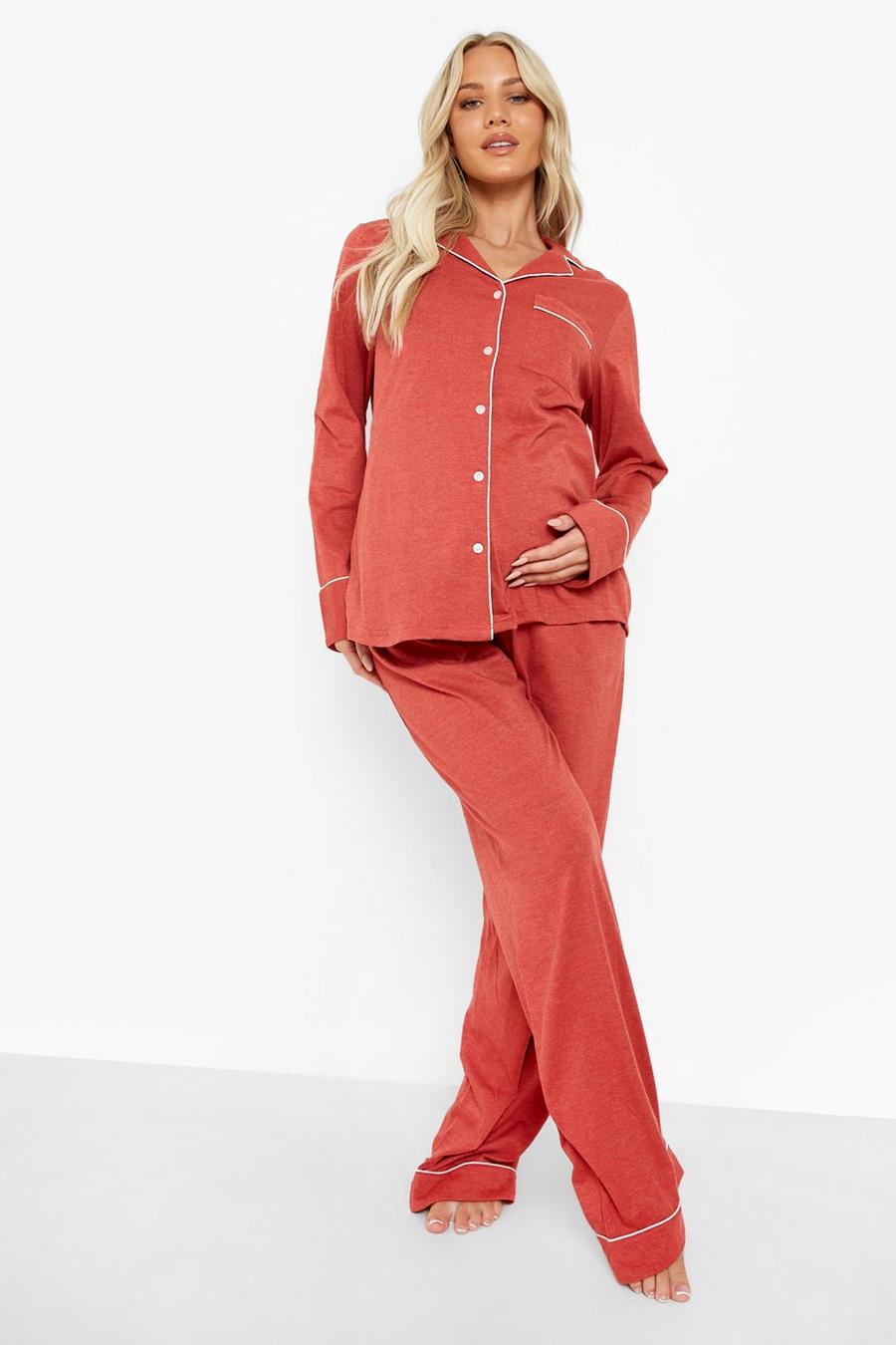 Red Maternity Jersey Button Pyjamas image number 1