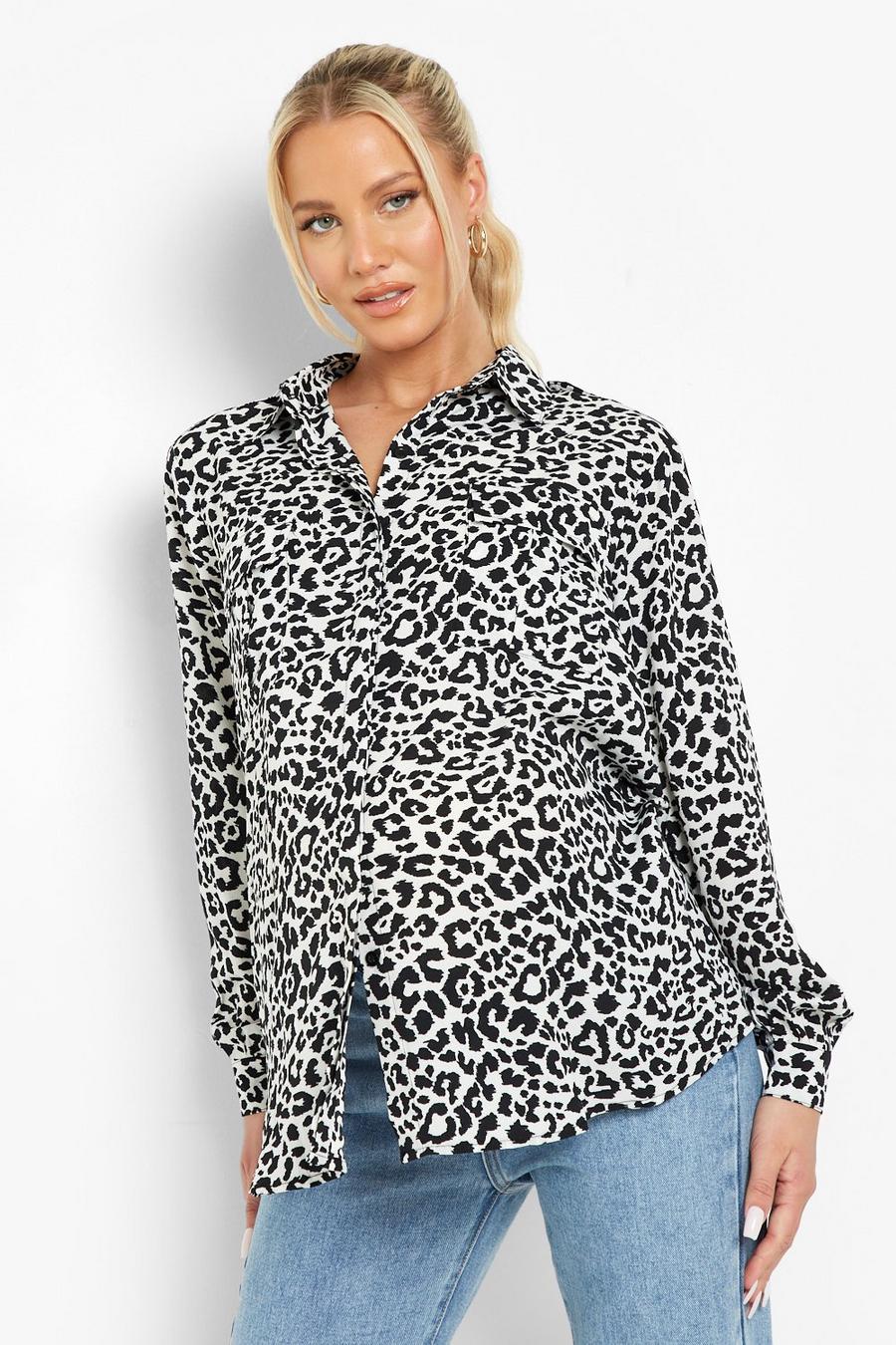 Black Maternity Ditsy Leopard Print Shirt image number 1
