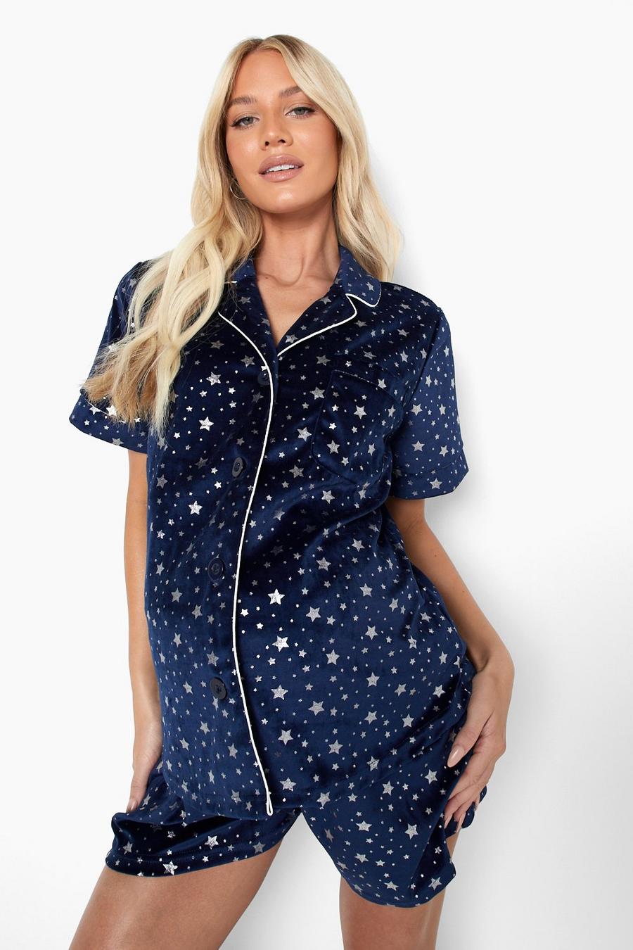 Umstandsmode Samt Pyjama-Set mit Sternen, Blue image number 1
