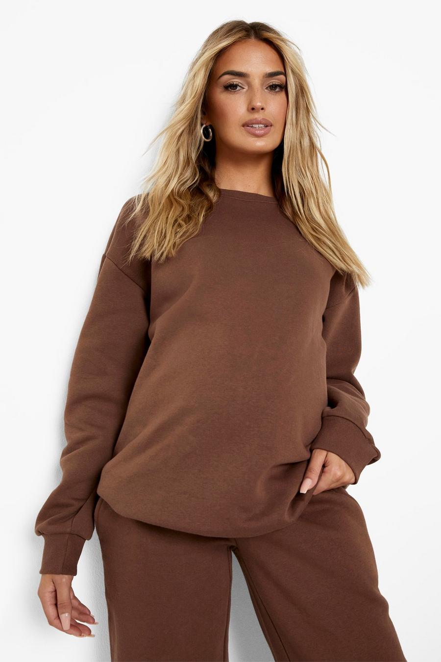 Chocolate brown Maternity Recycled Oversized Crew Sweatshirt image number 1