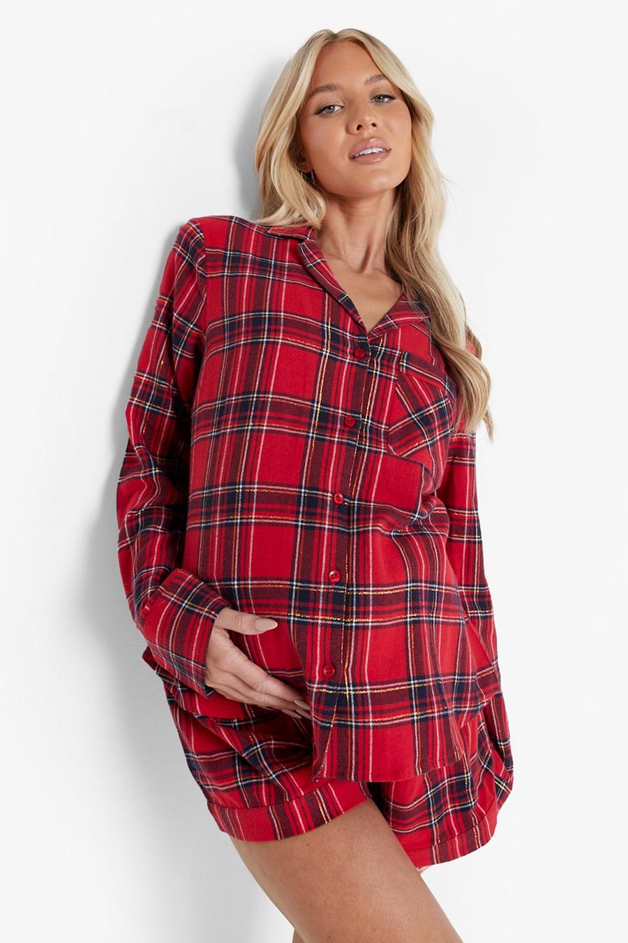 Maternité - Ensemble de pyjama à carreaux avec short, Red image number 1