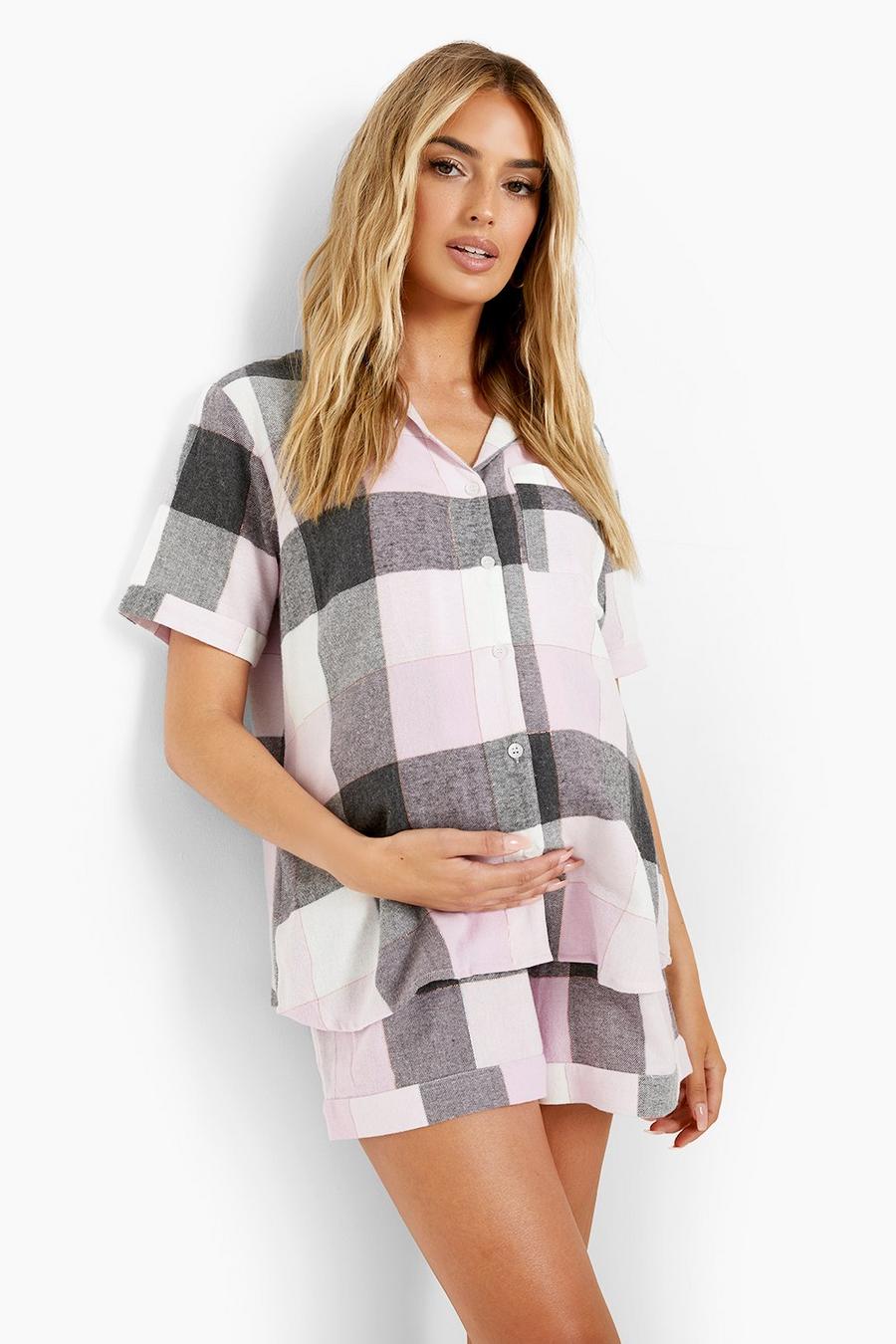 Lilac Maternity Check Button Pj Short Set image number 1