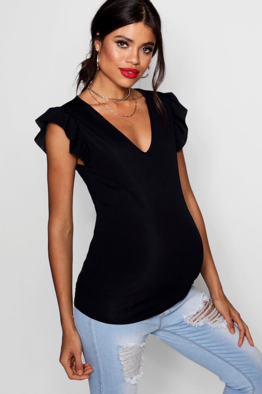 Black Maternity Recycled Frill Rib Tank Top Top image number 1