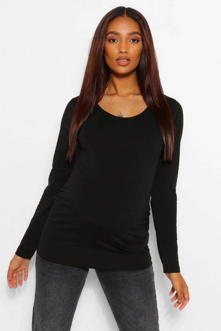 Black noir Maternity Scoop Neck Long Sleeve T-Shirt image number 1