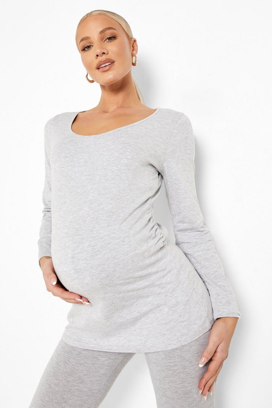Grey marl Maternity Scoop Neck Long Sleeve T-Shirt