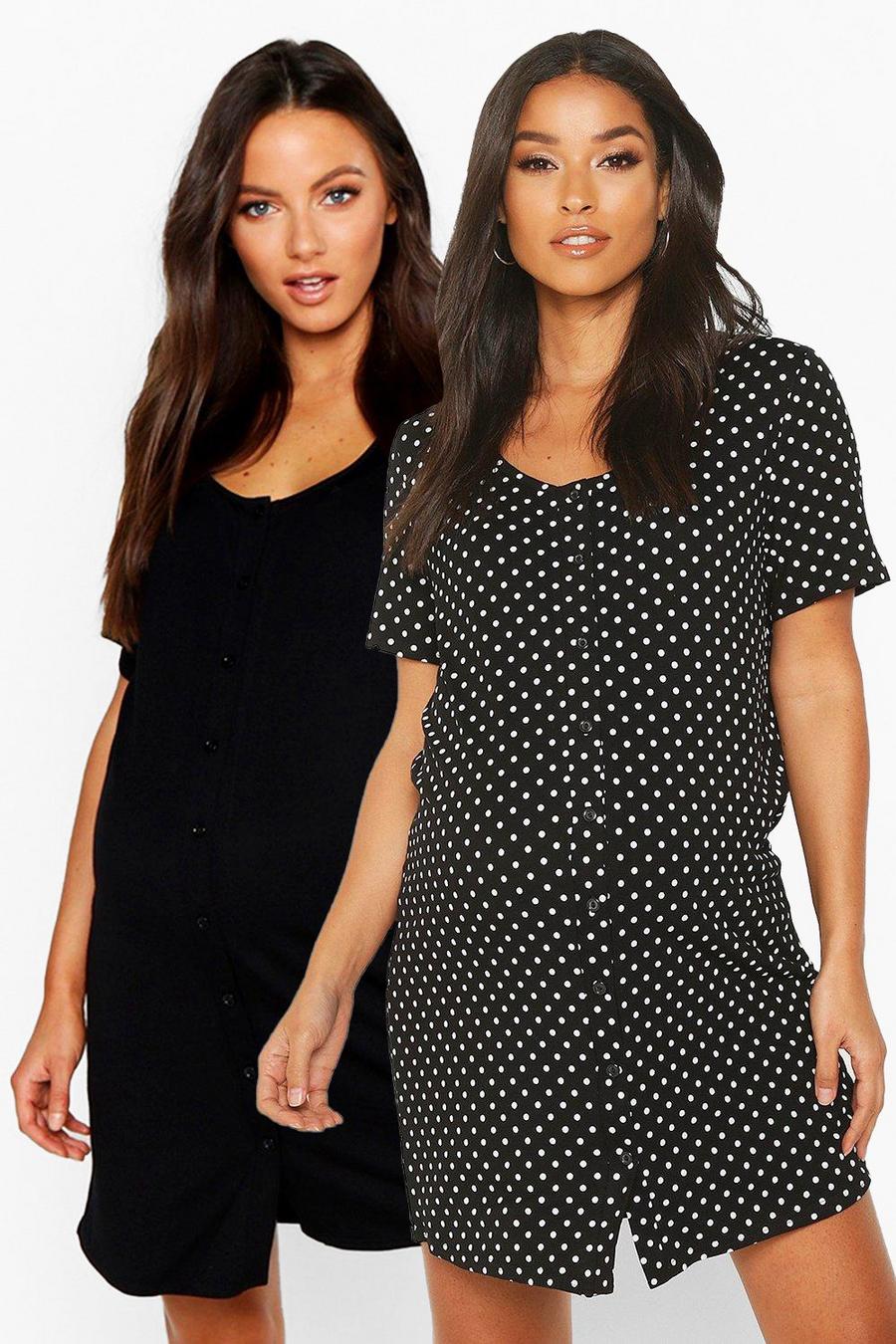 Black Maternity 2 Pack Button Front Nightie image number 1