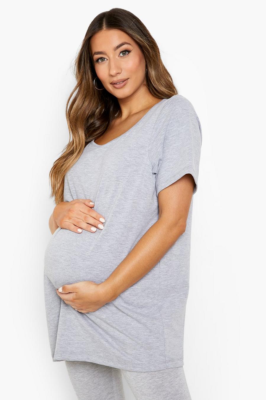 Grey Maternity Oversized Basic T-Shirt image number 1