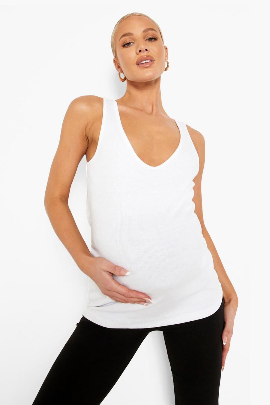 White Maternity Recycled Rib V Neck Wide Strap Camisole image number 1